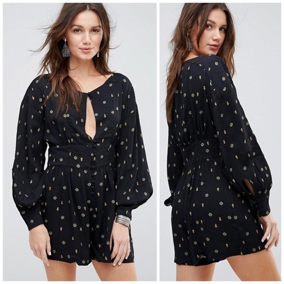 Free People Love Grows Romper Black Floral Size Medium - Picture 1 of 9